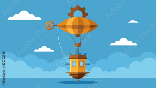 Hot air balloon flying high in the sky with clouds