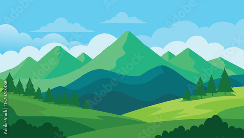 Green Mountains Landscape Illustration Background