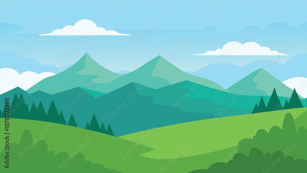 Naklejka premium Tranquil Green Mountain Landscape Illustration