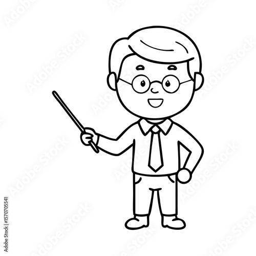 Outlined male teacher cartoon character holding something 