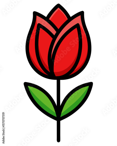 Simple red tulip design element ideal for springtime cards, gift wrap, or logo applications with a touch of botanical charm.