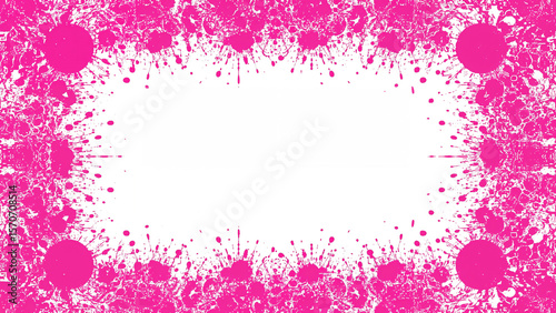 Vibrant pink paint splatters framing white space splash