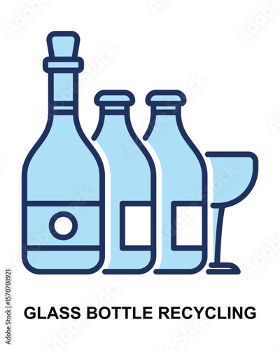 Recycle glass bottle recycling in glyph blue tone style