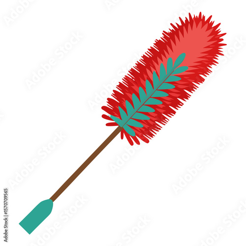 A cleaning bottle brush with red bristles and turquoise accents, featuring a brown wooden handle and designed for washing narrow containers and bottles.
