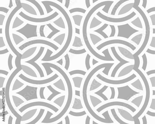 Elegant seamless pattern featuring a geometric chain-link design in shades of grey and white for backgrounds. pattern, seamless, geometric.
