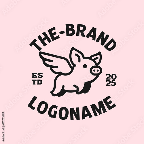 adorable angel pig logo. flying winged pig icon logo illustration. cute piglet with wings Illustration cartoon doodle mascot character.