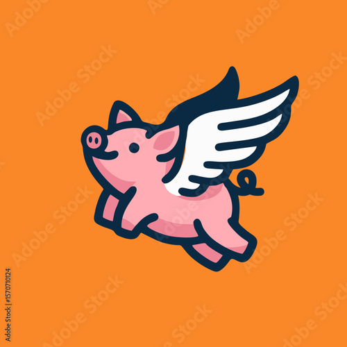 adorable angel pig logo. flying winged pig icon logo illustration. cute piglet with wings Illustration cartoon doodle mascot character.
