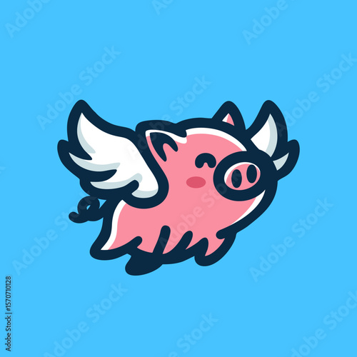 adorable angel pig logo. flying winged pig icon logo illustration. cute piglet with wings Illustration cartoon doodle mascot character.