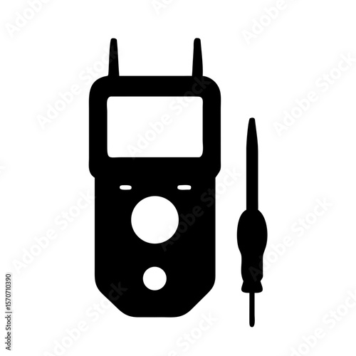 Digital Multimeter Tester Silhouette Icon: Electrical Measurement and Technical Diagnostic