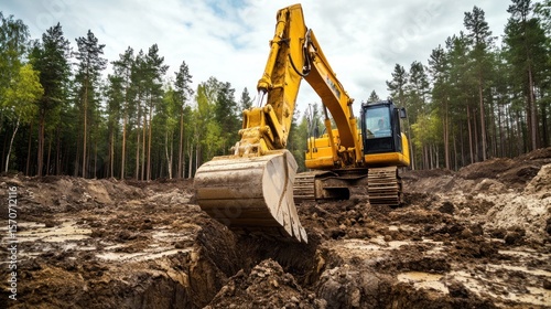 Wallpaper Mural Excavator digging a hole in a forest Torontodigital.ca
