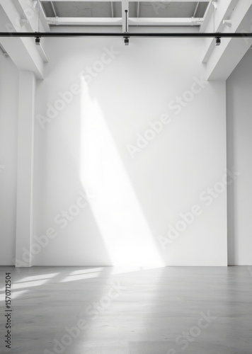 Blank wall in empty white industrial office corner Empty room interior design architecture blank design room striking structures clean lines geometric shapes dramatic angles play of light and