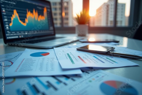 Digital Collage Featuring Invoices, Financial Charts, and Accounting Software Analytics Displayed on Computer Screen