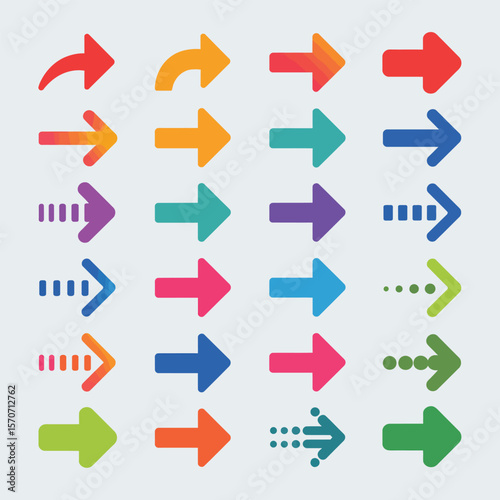 Collection of Twenty Four Colorful Arrows Pointing Right Various Styles Gradient Fill Design Elements