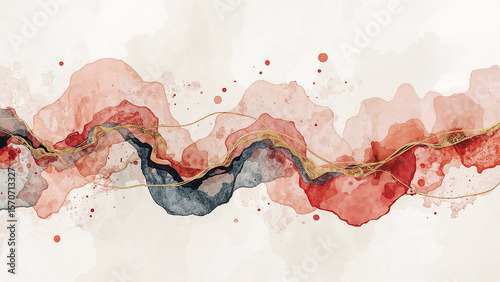 Abstract watercolor wash with golden threads pink