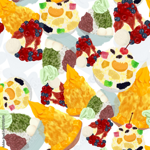 カラフルなかき氷がびっしり描かれたシームレスパターン