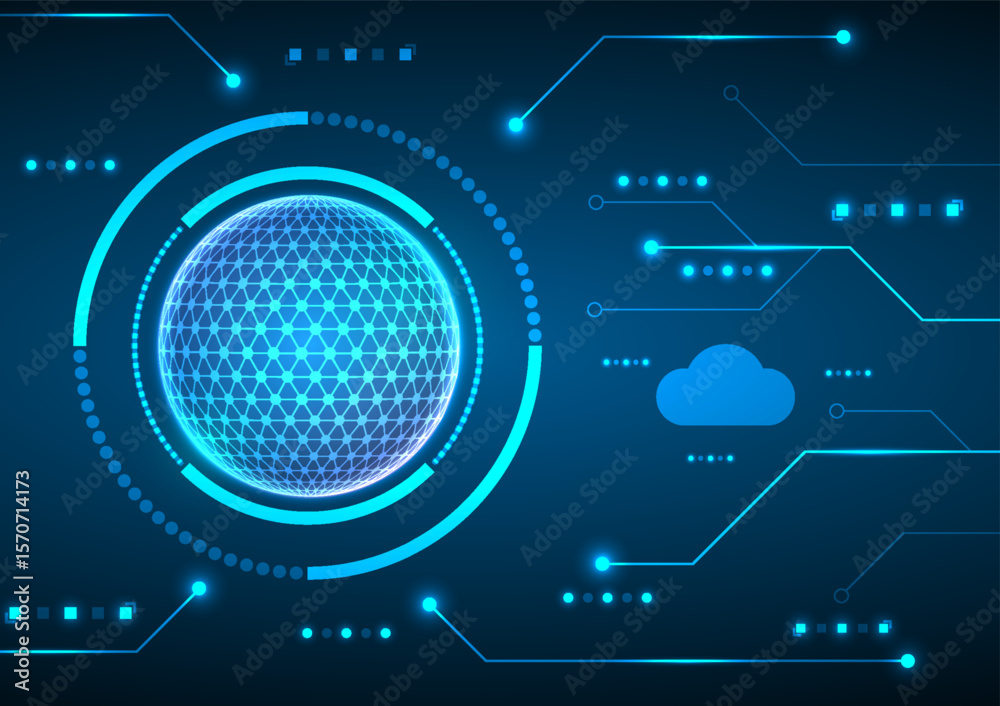 Obraz premium Digital technology background. Network cloud concept. Design for futuristic cyber online data system wireless wifi map world.