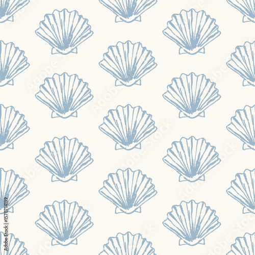 Ocean shell motif in seamless repeating pattern