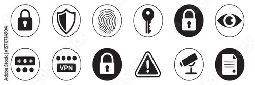 Security icons set vector illustration for data protection and privacy concept and cyber security design on transparent background