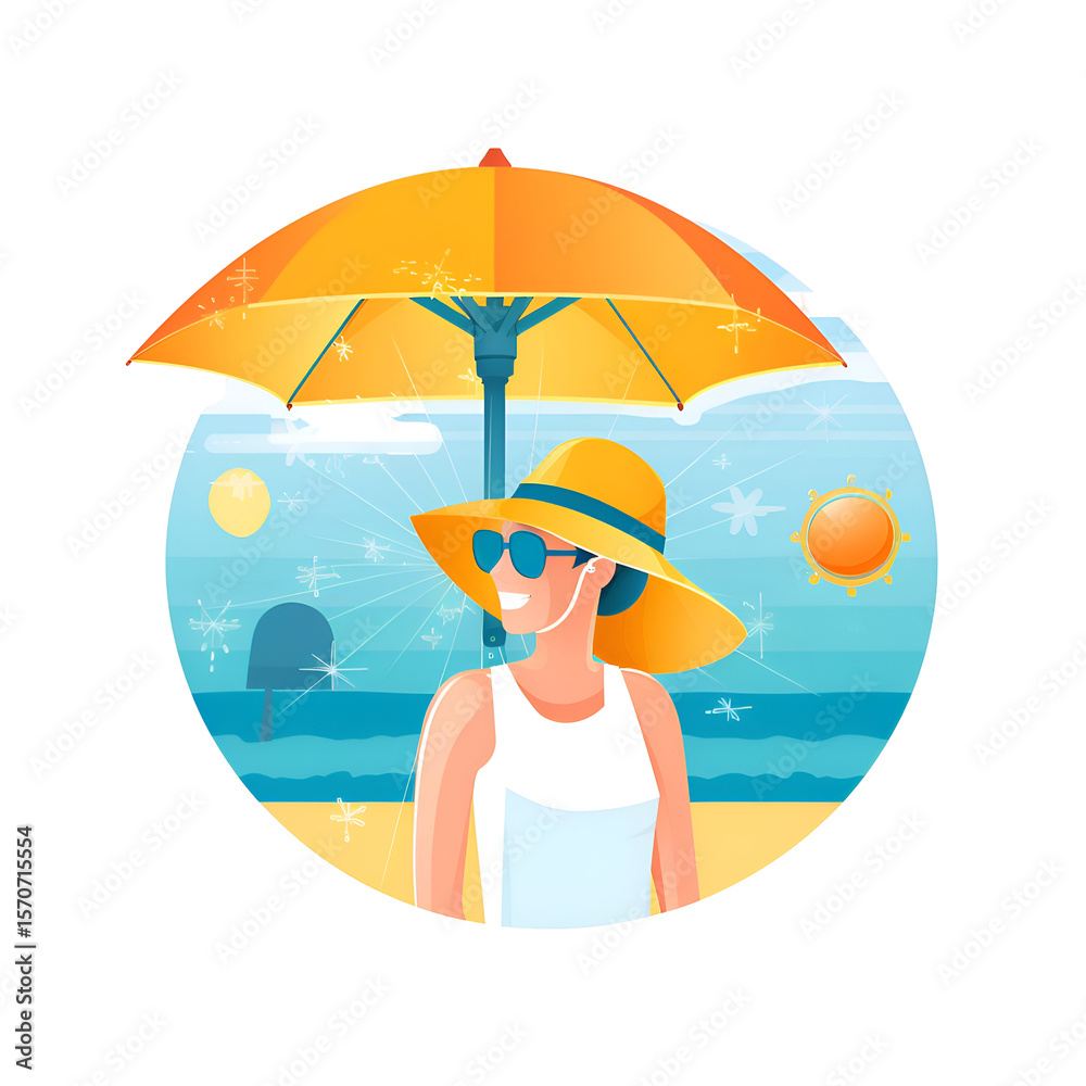 Summer Beach Vacation. Woman Relaxing under Umbrella Summer Beach Vacation. Woman Relaxing under Umbrella
