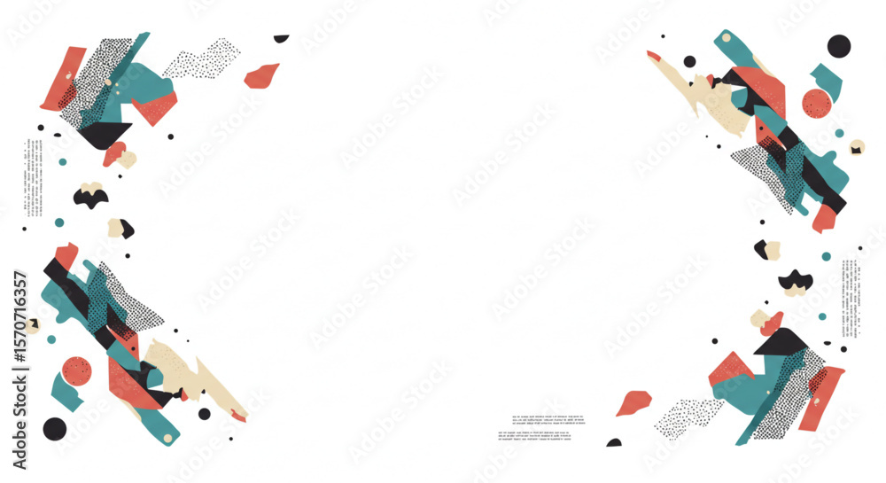 Obraz premium Abstract geometric shapes frame a blank white space.