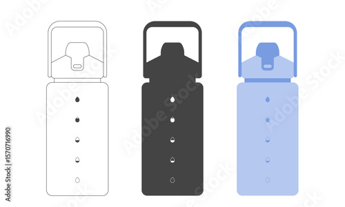 Set of sport water bottles with hydration markers. Vector illustration