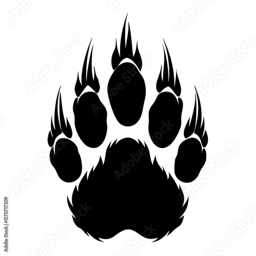 Black bear paw with claws print logo design 