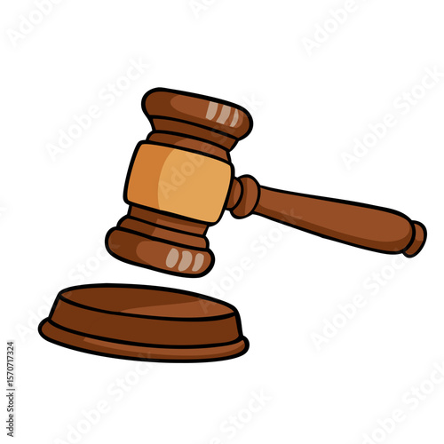 Cartoon wooden brown judge gavel vector hand drawn 