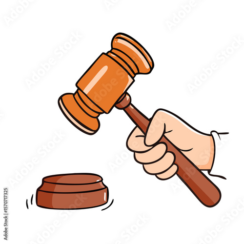 Cartoon wooden brown judge gavel vector hand drawn 