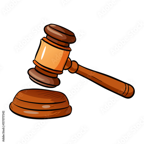Cartoon wooden brown judge gavel vector hand drawn 