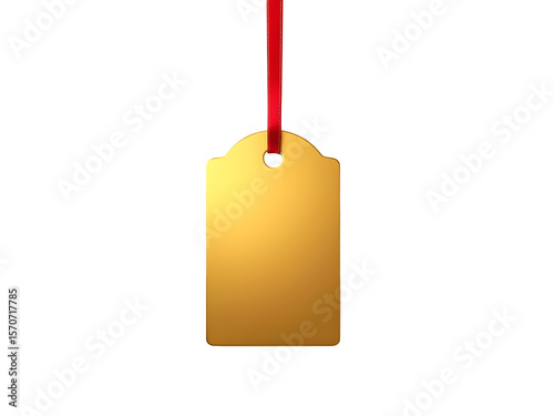 Wallpaper Mural Shiny metallic gold rectangular holiday gift tag with red ribbon hanging isolated on a transparent background Torontodigital.ca