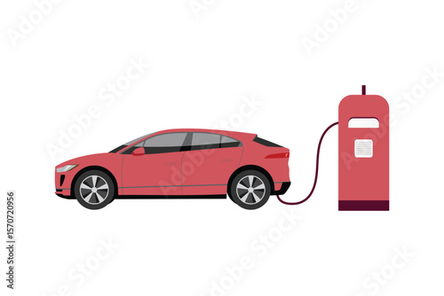 Electric smart car charging parking at the charger station with a plug in cable