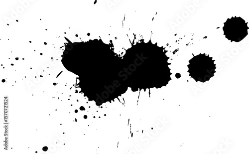 black ink brush painting drop splatter splash on white background