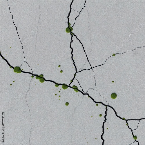 Realistic concrete texture with fractured lines and moss traces