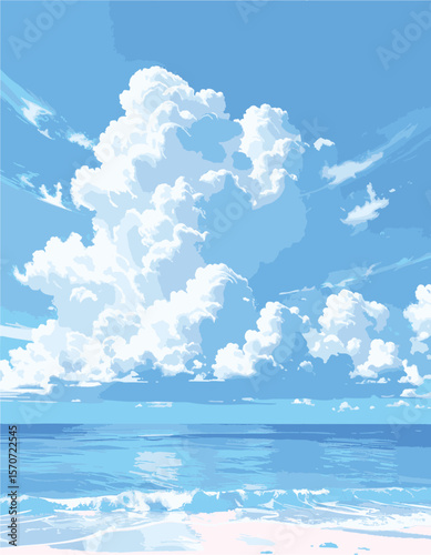 夏らしいもくもく入道雲+海-02