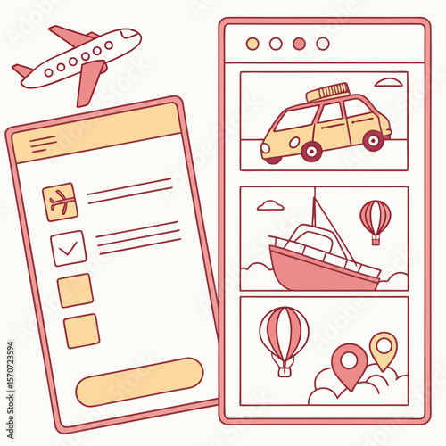 Airplane booking and travel options display vector