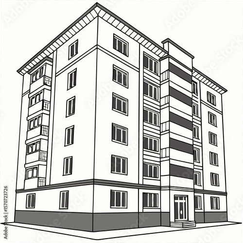 Apartment building with balconies and windows residential architecture