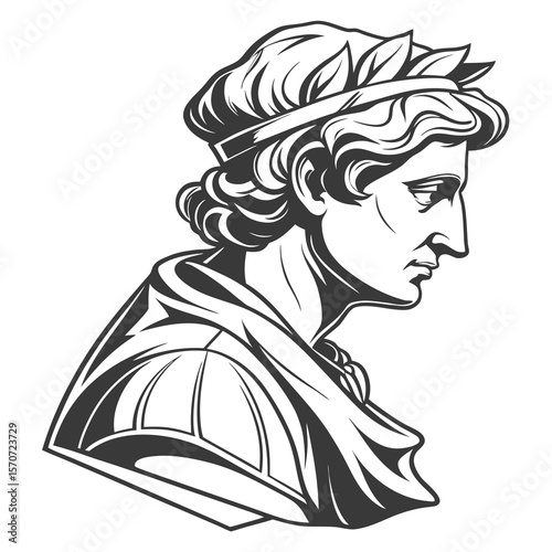 Ancient Roman bust laurel wreath draped clothing profile sculpture greek