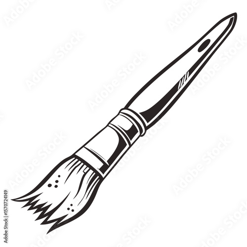 Black and white paintbrush with bristles drawing painting