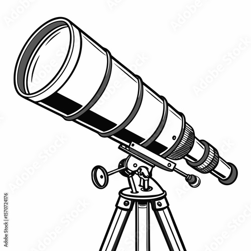 Black and white telescope on tripod lens astronomy