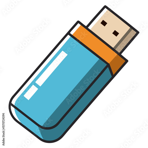 Blue and orange U S B flash drive with black outline usb drive storage