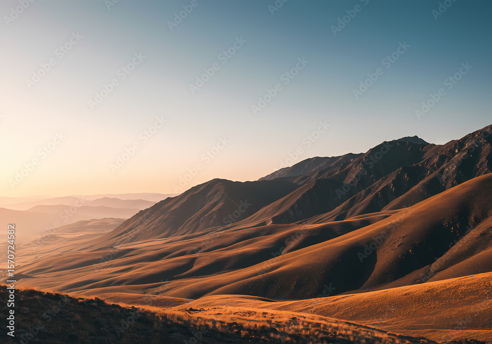 Naklejka premium Golden Hour Panorama Mountain Landscape at Sunset