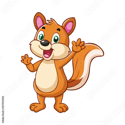 Cartoon funny squirrel waving hand isolate 