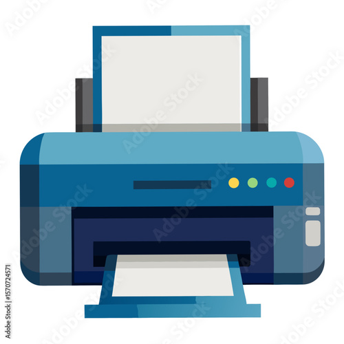 Blue office printer with paper output technology