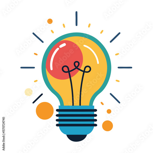Bright idea lightbulb with radiating lines and colorful circles creativity innovation