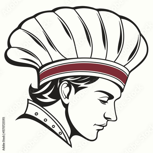 Chef portrait with toque and maroon band cook headwear