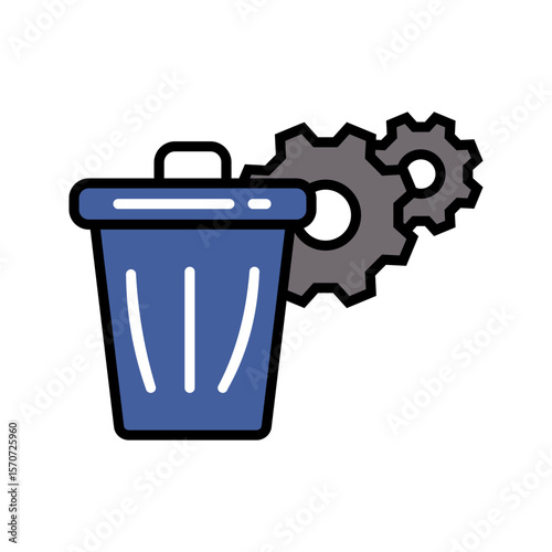 waste management icon with trash bin and gears  vector illustration, pictogram isolated on white background. color editable
