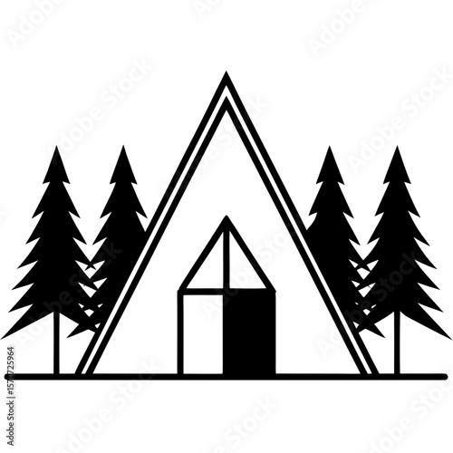 A Frame Cabin With Pine Trees On White Background