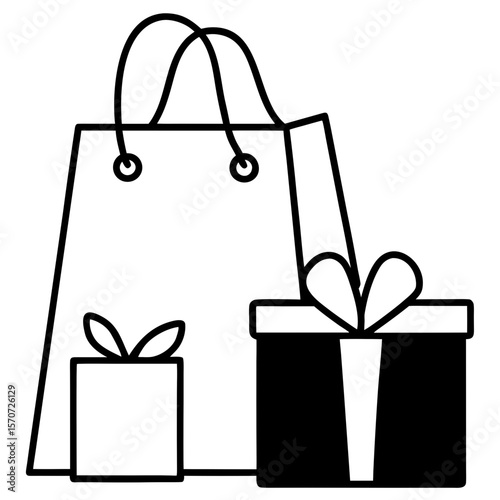festive shopping bags and presents on white background