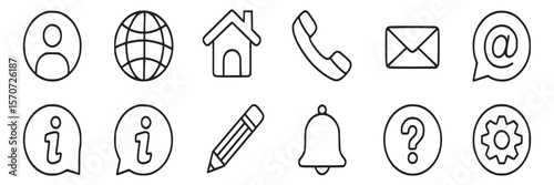 Vector outline web internet contact us user interface ui ux icons set for website and app design use on transparent background