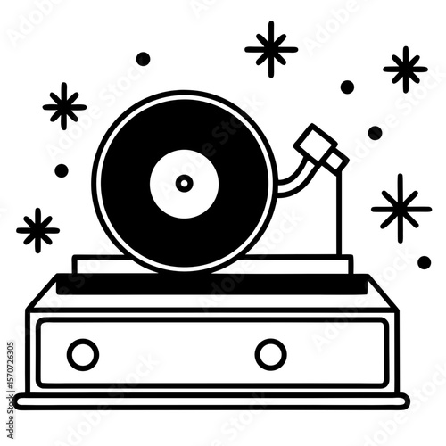 record player with carols on white background